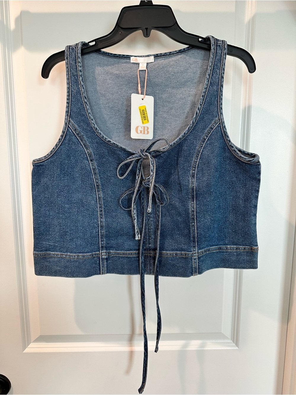Gianni Bini Dark Blue Denim Lace-Up Crop Top